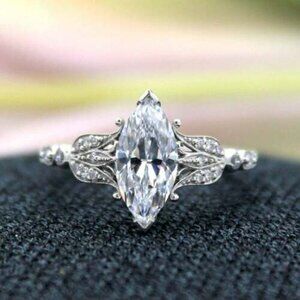 🌸Dainty Marquis Shiny Royal Court Carved Thin Noble Silver UNVN12266